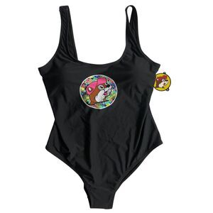 Buc-ee's‎ Swimsuit Bathing Suit One Piece Black Logo Flower Bucees Womens Small